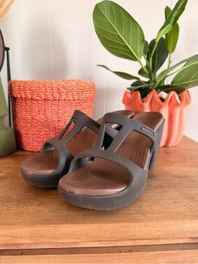 CROCS Brown and Black Platform Slide Mules